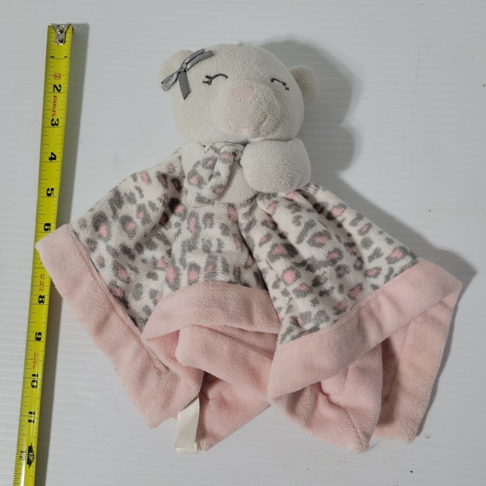 Carters Pink Leopard Cat Bear Lovey Security Blanket Plush Animal Print Grey